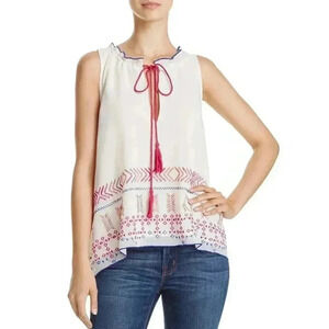 Banjara Womens Ivory Embroidered Sleevless High Neck Blouse Top (S)